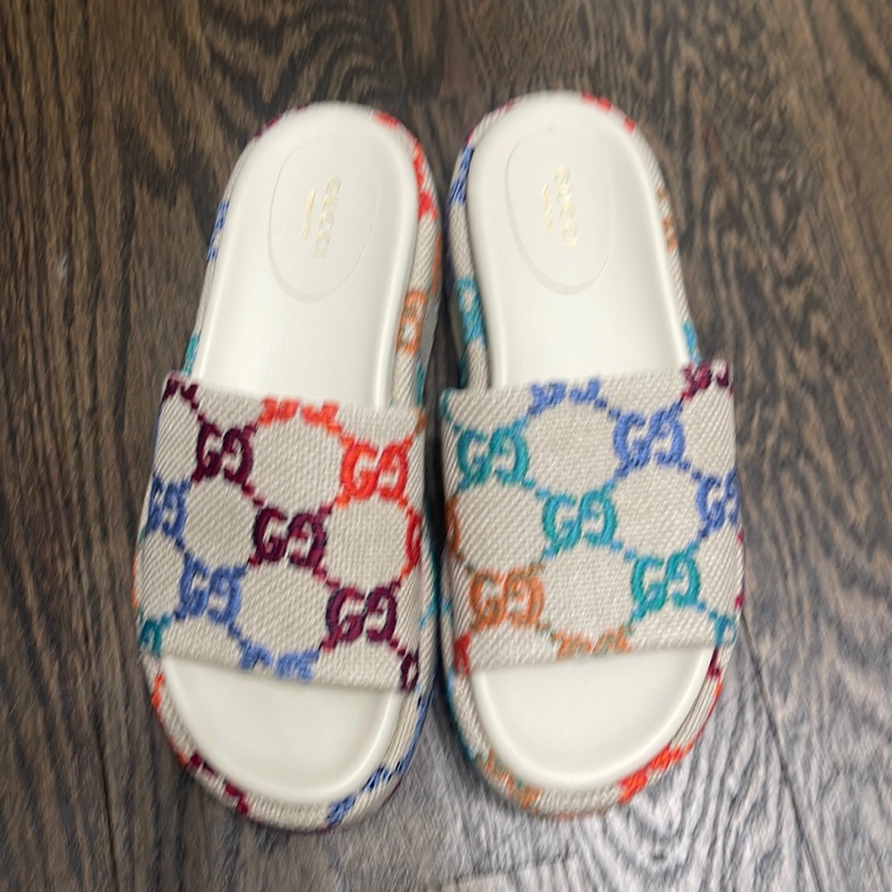 Gucci multi color platform sandals